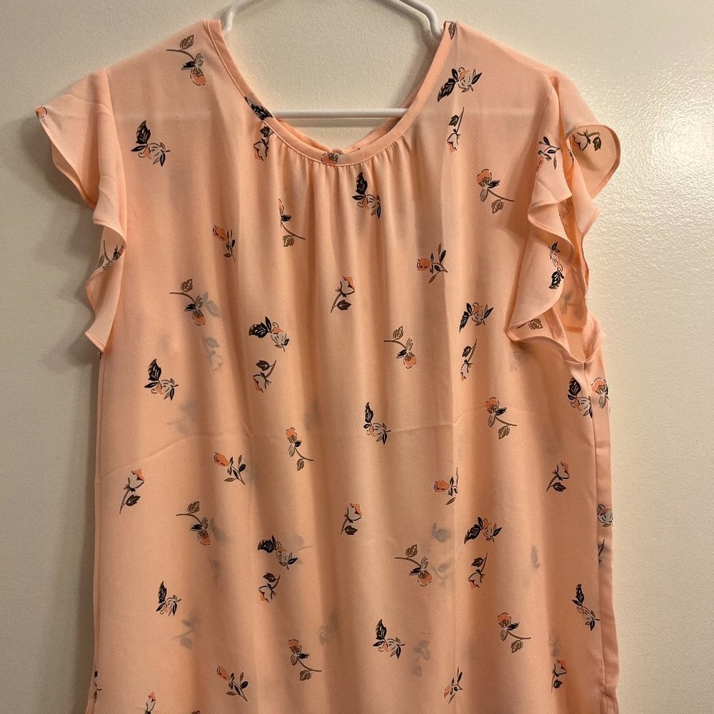 LOFT Pink Floral Flutter Cap Sleeve Blouse